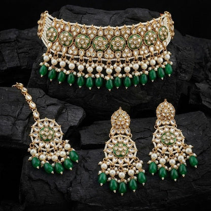 Riwayat Mirror - Work Kundan Jewelry Set - 4 Piece Gold Plated - Riwaaj