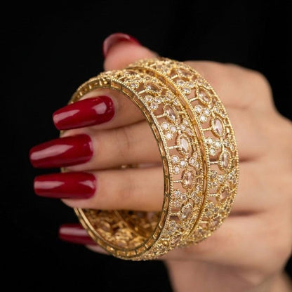 Antique Gold Lattice Bangle Set - 2 Piece Vintage Style - Riwaaj