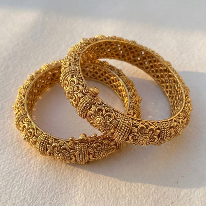 Gold Plated Semi-Precious Stone Openable Bangle Set - 2 Piece