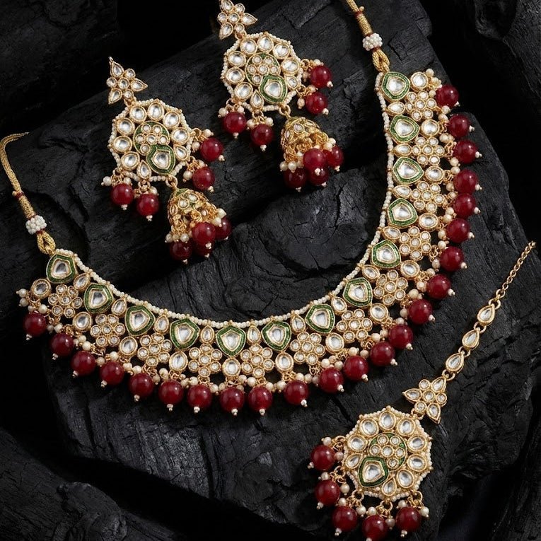 Afreen Mirror - Work Kundan Jewelry Set - 4 Piece Gold Plated - Riwaaj