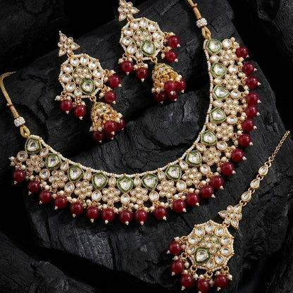 Afreen Mirror - Work Kundan Jewelry Set - 4 Piece Gold Plated - Riwaaj