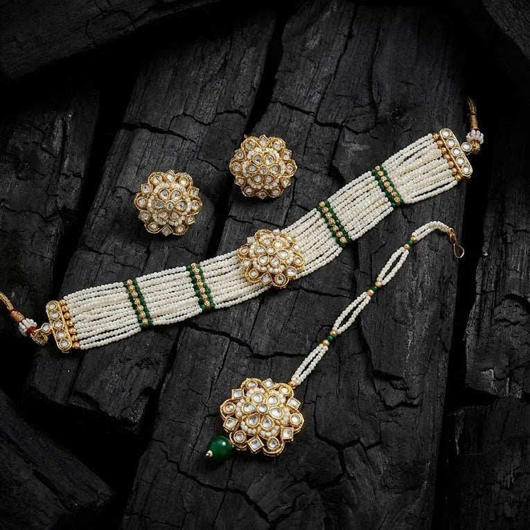 Layered Pearl Choker Set - Gold Plated Kundan Jewelry - Riwaaj