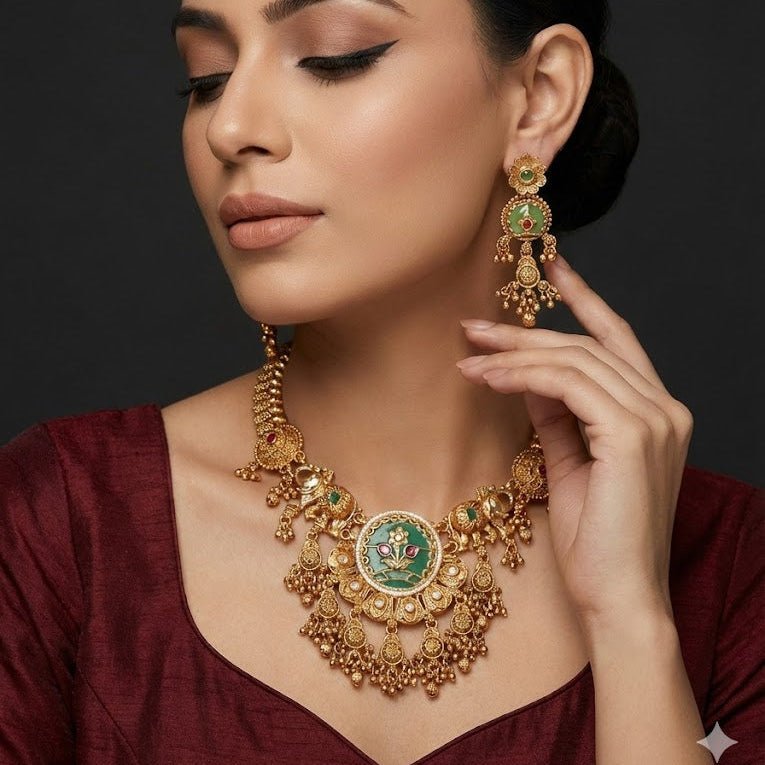 Mughal Garden Elephant Heritage Set - Hand - Carved Gold Plated - Riwaaj