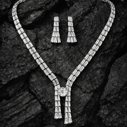 Crystal Baguette Fringe Jewelry Set - Contemporary Gold or Silver Plated - Riwaaj