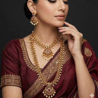 Royal Palace Double - Layer Set - 4 Piece Gold Plated Jewelry - Riwaaj
