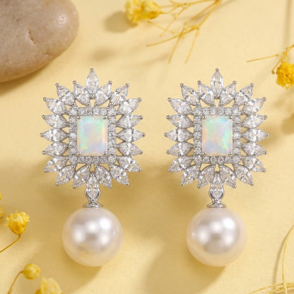 Opal White Pearl Drop Earrings