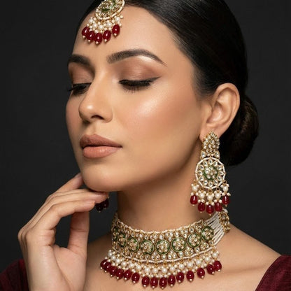Riwayat Mirror - Work Kundan Jewelry Set - 4 Piece Gold Plated - Riwaaj