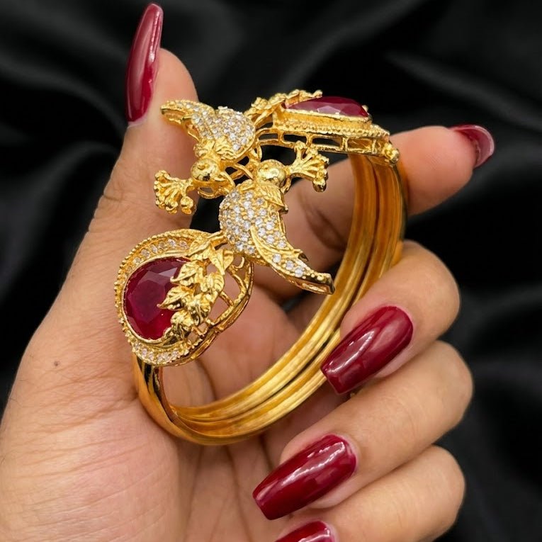 Scarlet Bird Cuff Bangle - Gold Plated Openable Design - Riwaaj