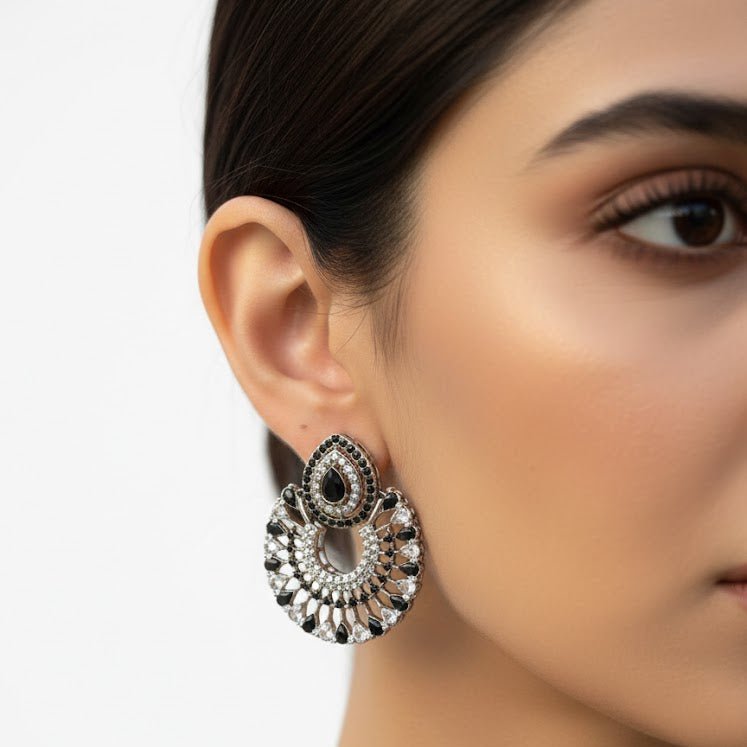 Silver Moon Drop Stud Earrings - Riwaaj