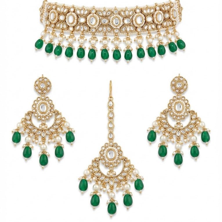 Radiant Mirror - Work Kundan Jewelry Set - 4 Piece Gold Plated - Riwaaj