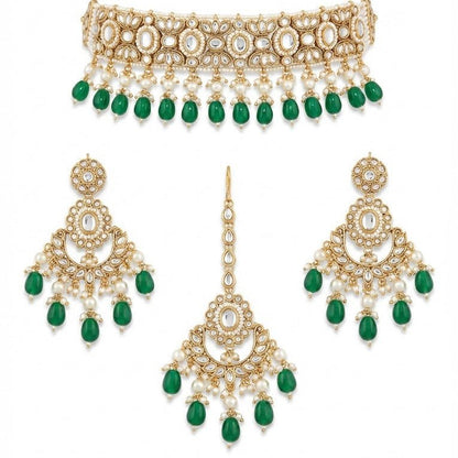 Radiant Mirror - Work Kundan Jewelry Set - 4 Piece Gold Plated - Riwaaj