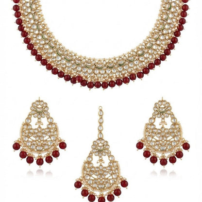 Luxury Kundan Jewelry Set - Necklace, Earrings & Teeka - Riwaaj