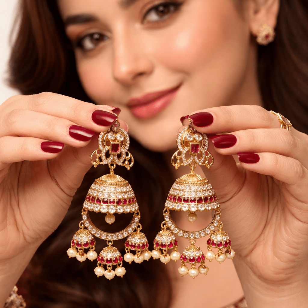 Zarina Jhumka Drop Earrings – Gold Kundan & Pearl - Riwaaj