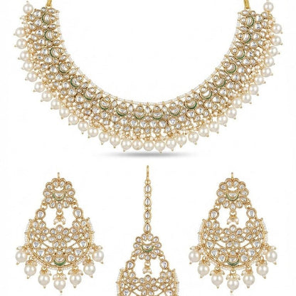 Luxury Kundan Jewelry Set - Necklace, Earrings & Teeka - Riwaaj