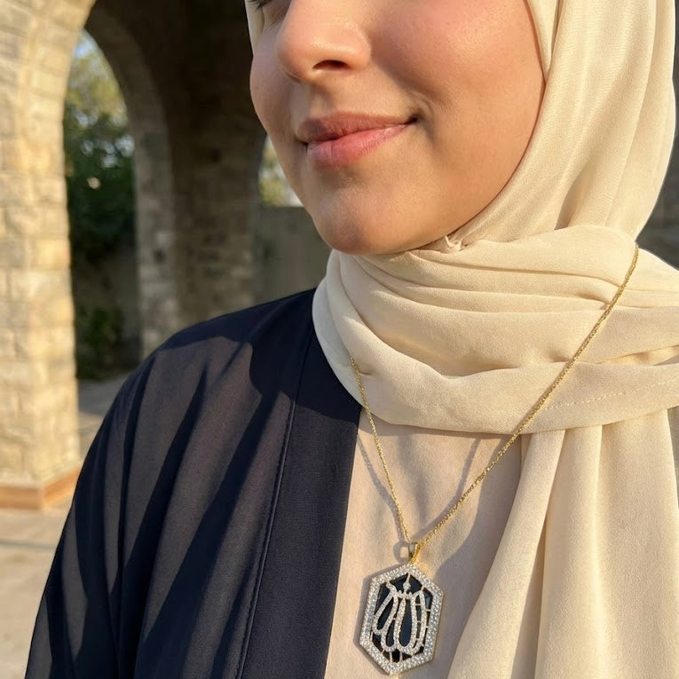 Allah Pendant Necklace - Zircon Arabic Calligraphy Teardrop Pendant