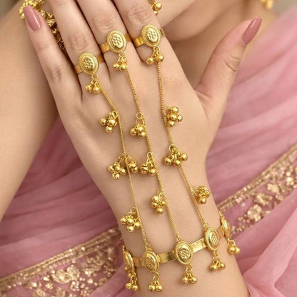 Kashmiri Style Gold Plated Hath Phool Bracelet Ring Hand Chain | Adjustable Design Haath Phool for Women (Single Piece) - Riwaaj