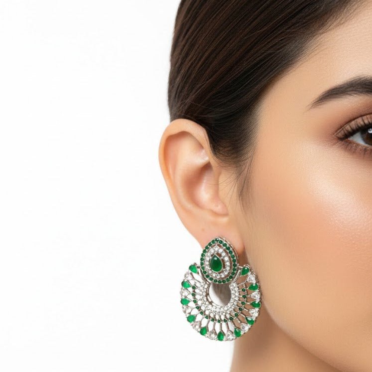 Silver Moon Drop Stud Earrings - Riwaaj