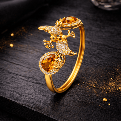 Scarlet Bird Cuff Bangle - Gold Plated Openable Design - Riwaaj