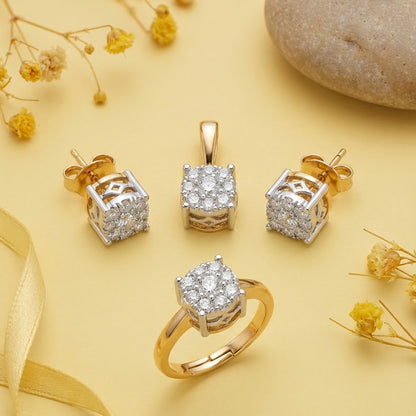 Square Cluster Zirconia Jewelry Set - 3 Piece Gold Silver Plated