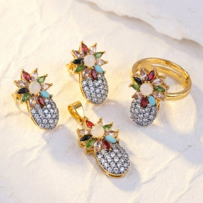 Pineapple Zirconia Locket Set - Riwaaj