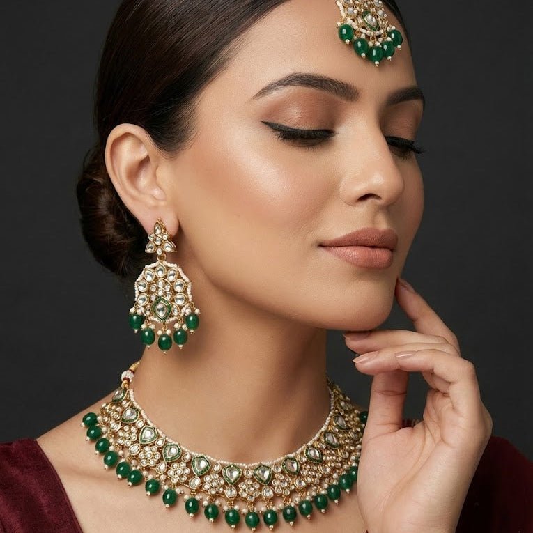 Afreen Mirror - Work Kundan Jewelry Set - 4 Piece Gold Plated - Riwaaj