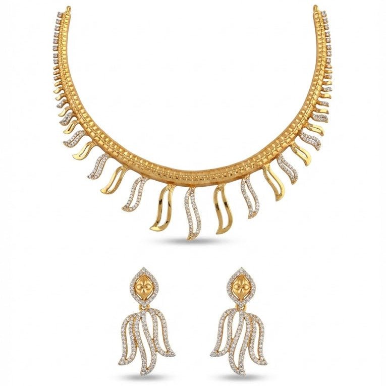 Modern Fringe Collar Necklace Set - Contemporary Gold Plated Jewelry - Riwaaj