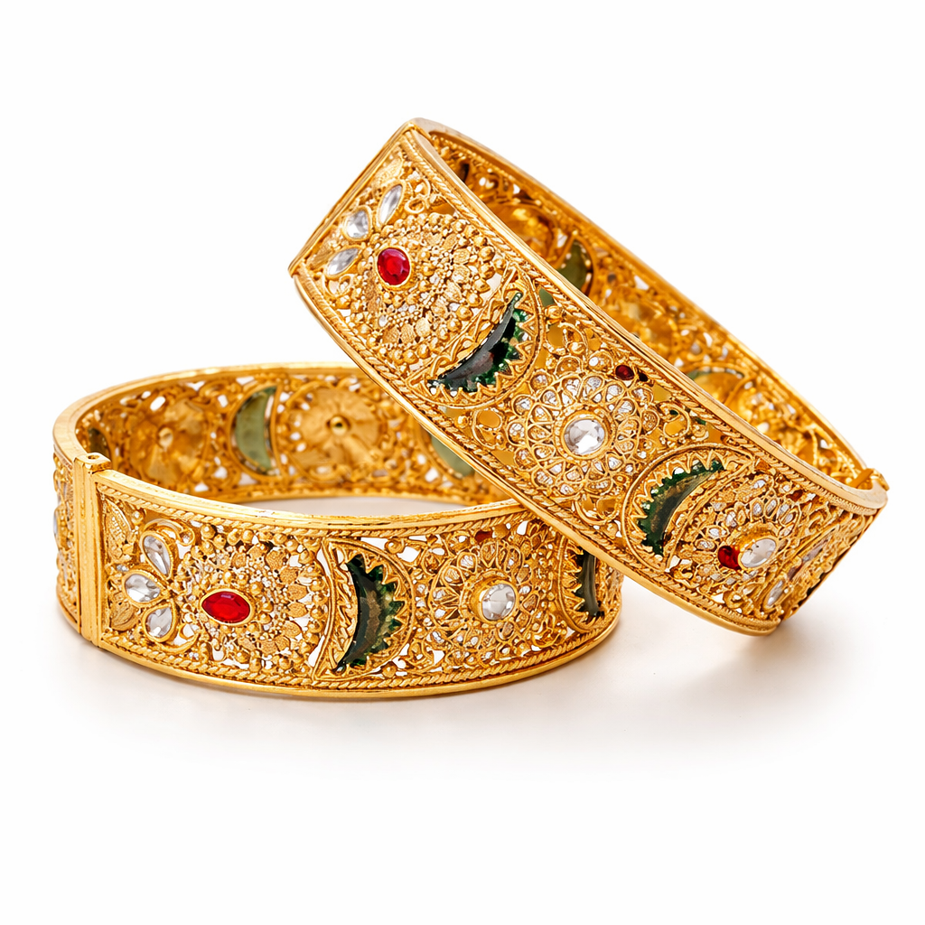 Mughal Filigree Openable Kara Pair – Gold Plated | Rosette & Stone
