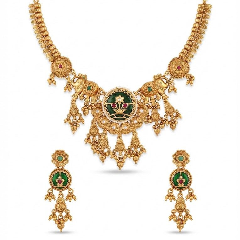 Mughal Garden Elephant Heritage Set - Hand - Carved Gold Plated - Riwaaj