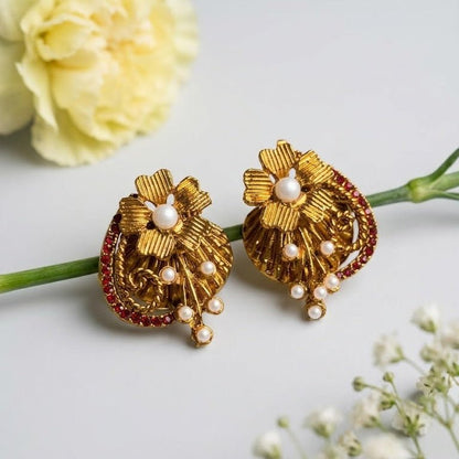 Vintage Bloom Crescent Earrings - Riwaaj