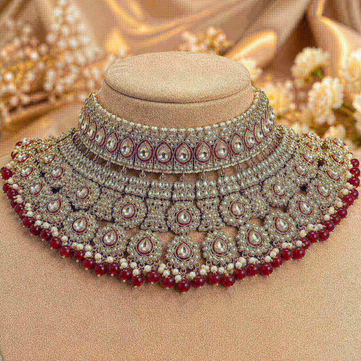 Mehroze Ruby Kundan Grand Bridal Jewellery Set - Kundan bridal necklace