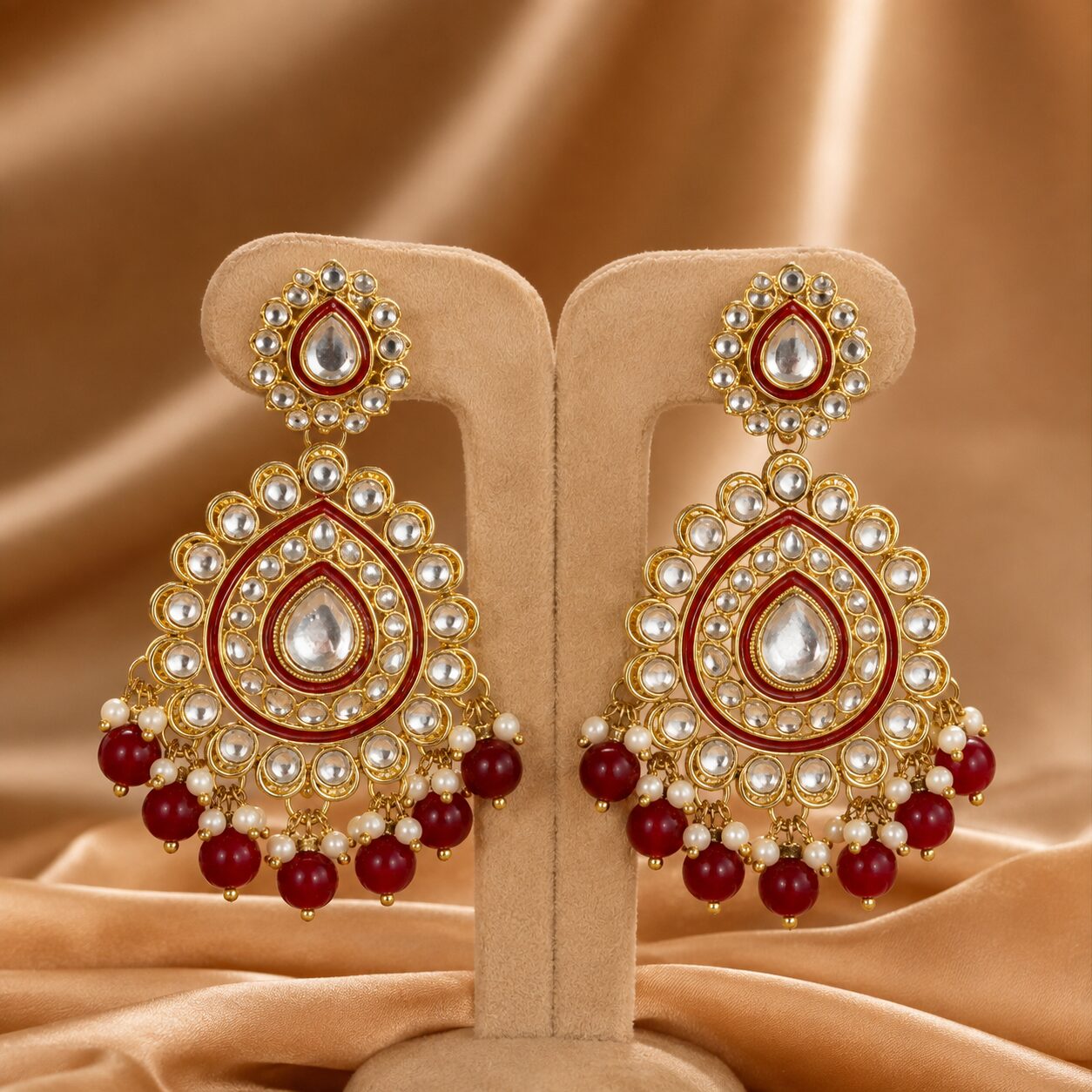 Mehroze Ruby Kundan Grand Bridal Jewellery Set - Matching bridal earrings