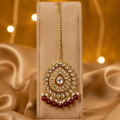 Mehroze Ruby Kundan Grand Bridal Jewellery Set - Matching bridal jhoomar