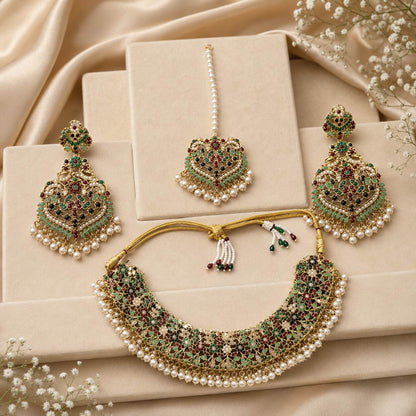 Gulbahar Multicolour Floral Pearl Bridal Jewellery Set