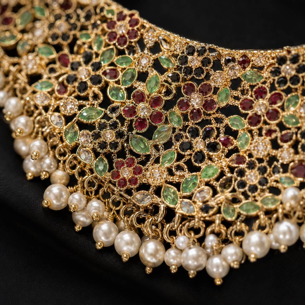 Gulbahar Multicolour Floral Pearl Bridal Jewellery Set