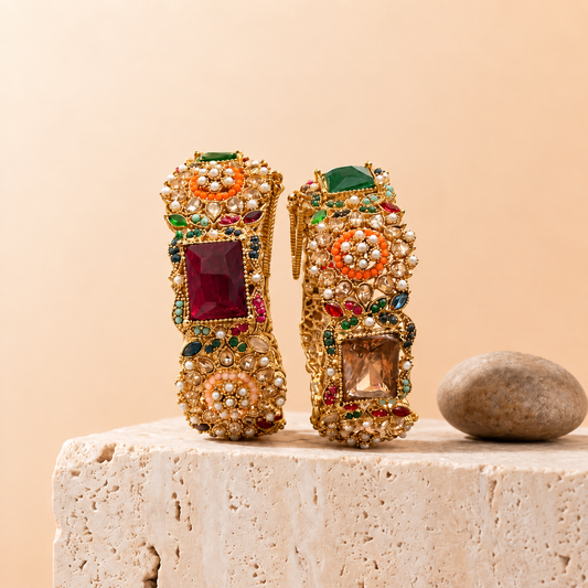 Afsana Rectangular Stone Bangles (Pair)