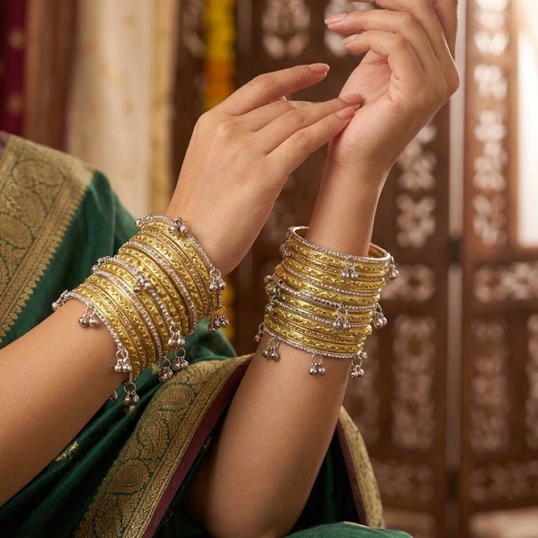 Kashmiri Ghungroo & Olive Green Glass Chooriyan - Riwaaj