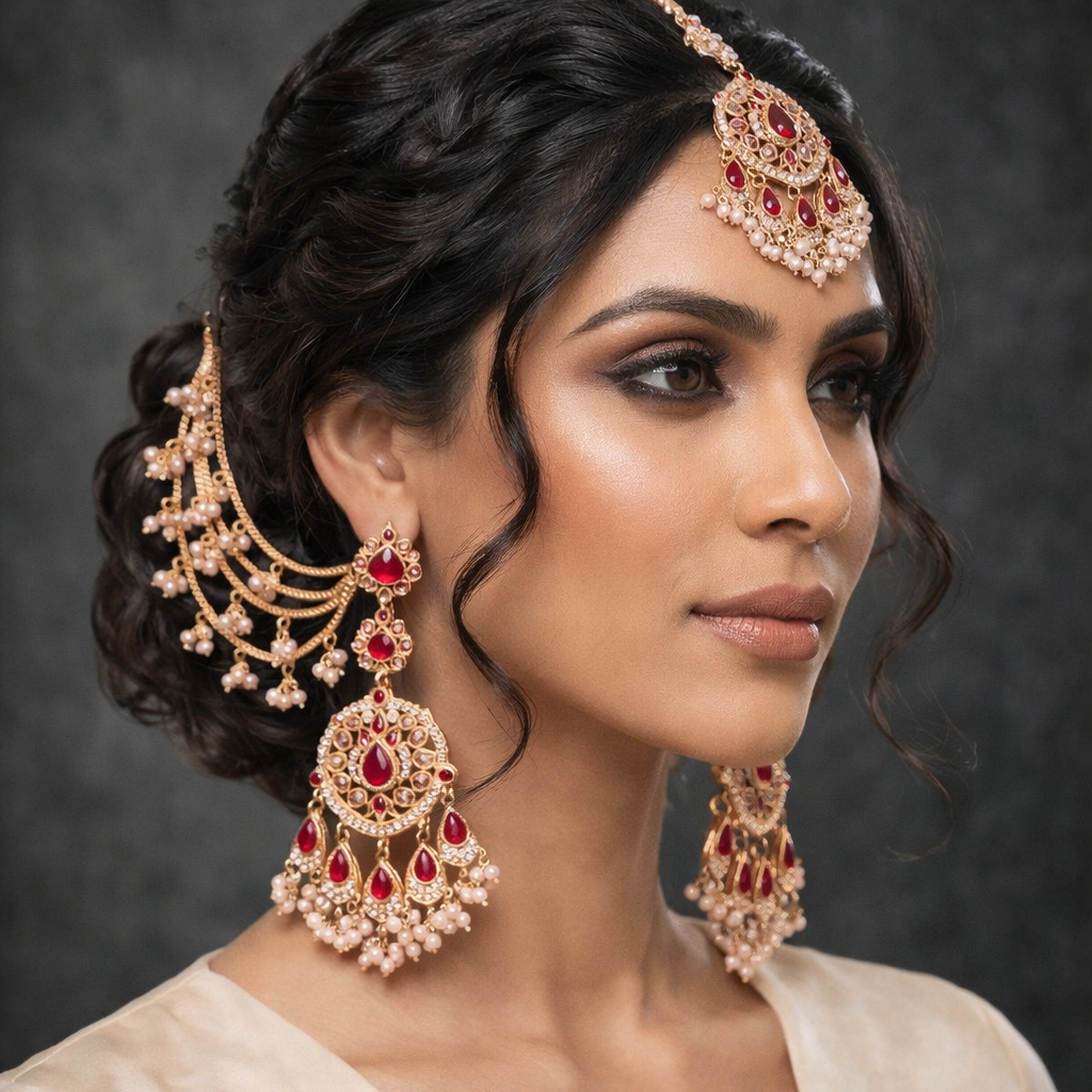 22K Gold Handmade Maang Tikka & Earring Set | Ethnic Jewellery