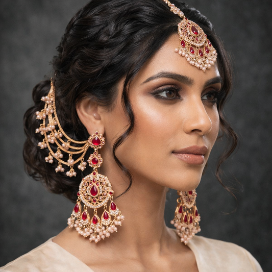 22K Gold Handmade Maang Tikka & Earring Set | Ethnic Jewellery