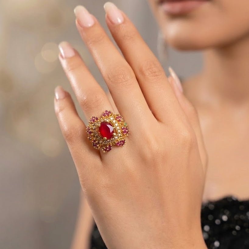 Handcrafted 22k Gold Statement Turkish Aura Ring - Riwaaj