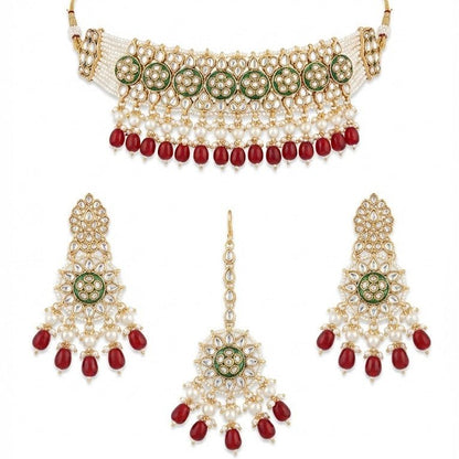 Riwayat Mirror - Work Kundan Jewelry Set - 4 Piece Gold Plated - Riwaaj