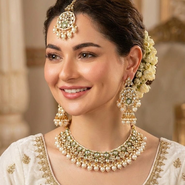 Afreen Mirror - Work Kundan Jewelry Set - 4 Piece Gold Plated - Riwaaj
