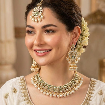 Afreen Mirror - Work Kundan Jewelry Set - 4 Piece Gold Plated - Riwaaj