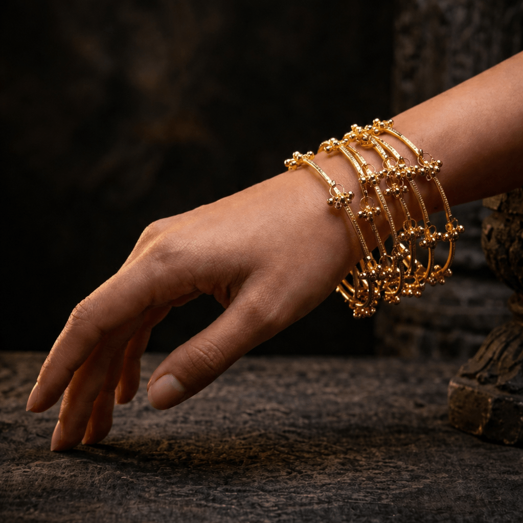 Kashmiri Ghungroo Charm Bangle Set – 22K Gold Plated | Set of 4| - Riwaaj