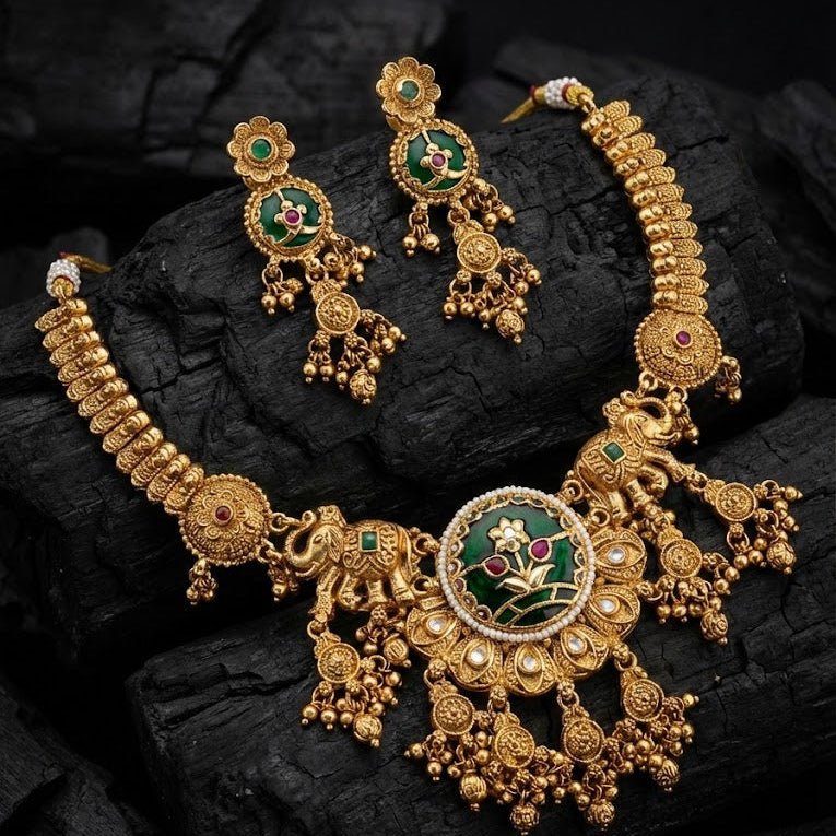 Mughal Garden Elephant Heritage Set - Hand - Carved Gold Plated - Riwaaj