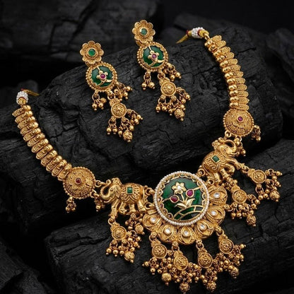 Mughal Garden Elephant Heritage Set - Hand - Carved Gold Plated - Riwaaj