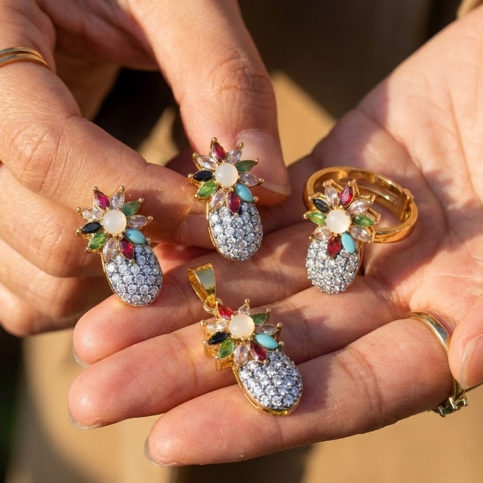 Pineapple Zirconia Locket Set - Riwaaj