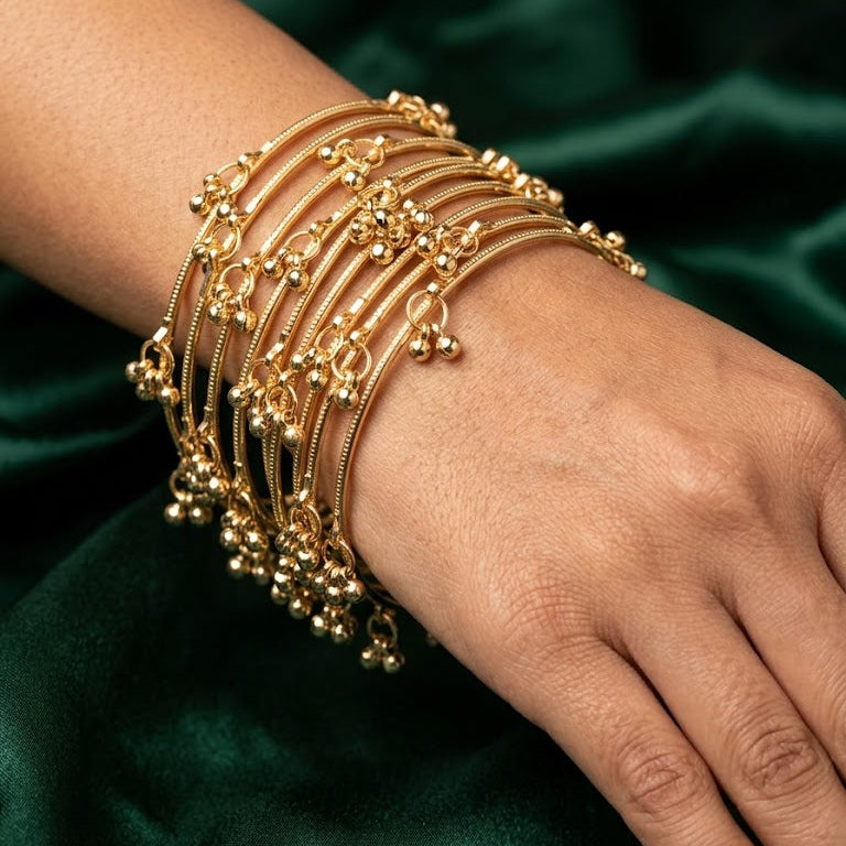 Kashmiri Ghungroo Charm Bangle Set – 22K Gold Plated | Set of 8 |