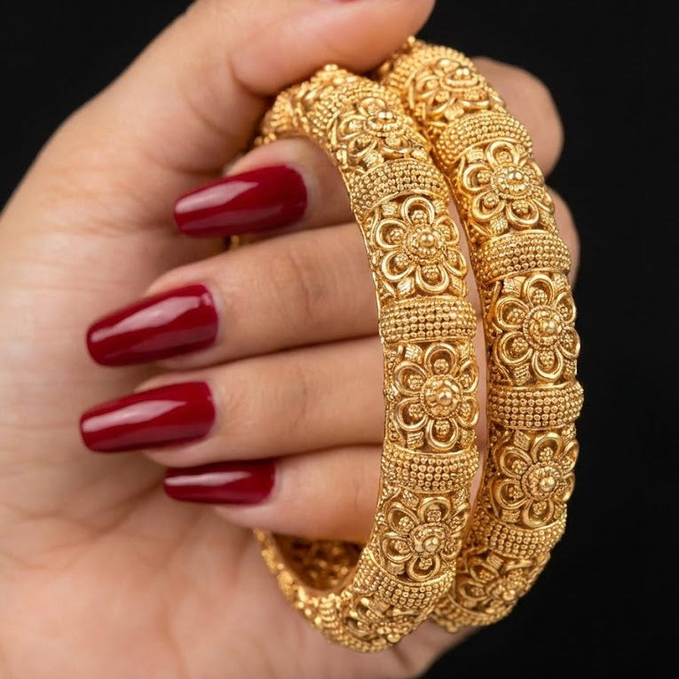 Gold Plated Semi-Precious Stone Openable Bangle Set - 2 Piece