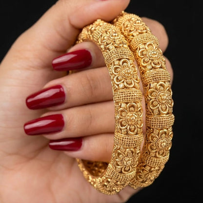 Gold Plated Semi-Precious Stone Openable Bangle Set - 2 Piece