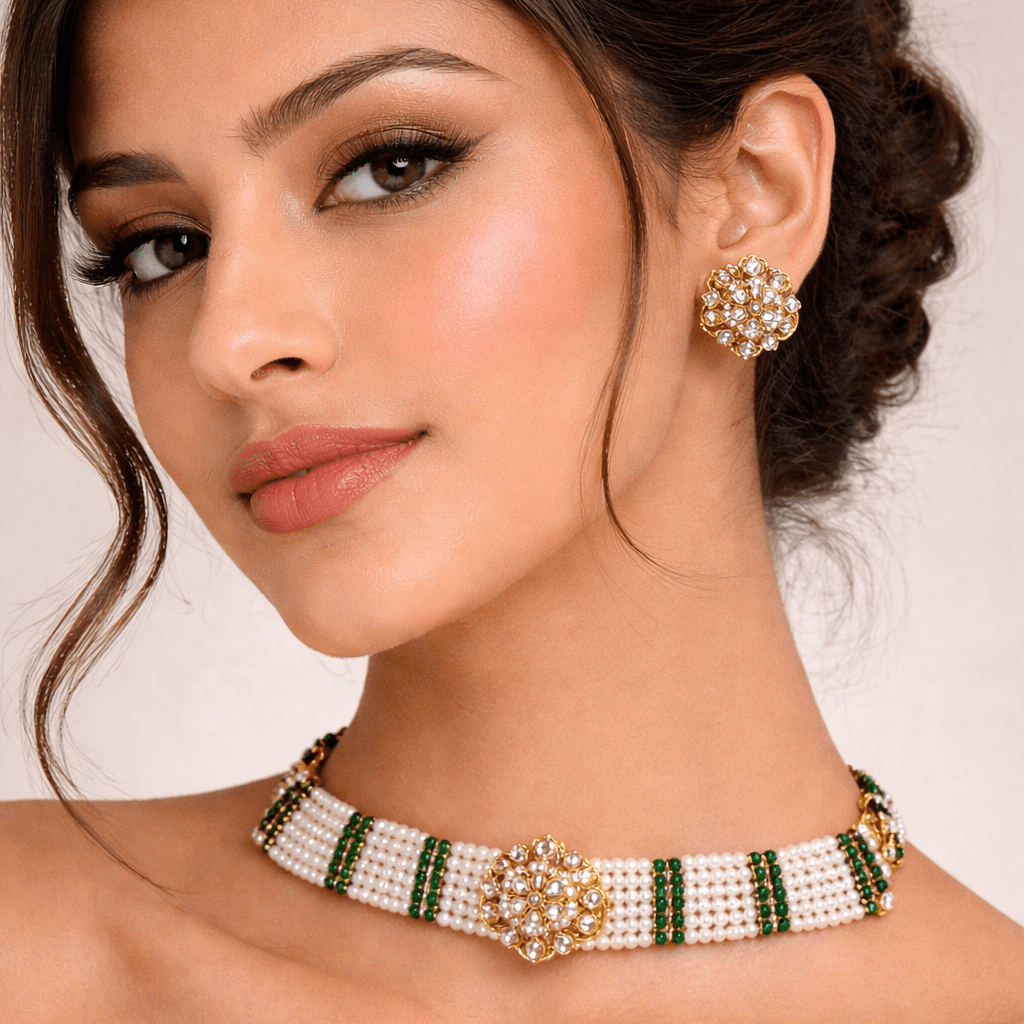 Layered Pearl Choker Set - Gold Plated Kundan Jewelry - Riwaaj